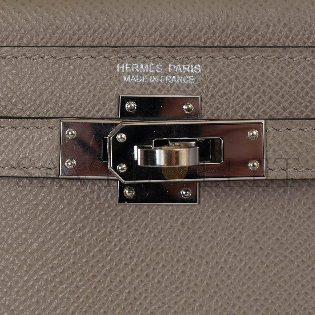 H**mes master mini kelly ii epsom aluminum alloy gray silver buckle (19*12*5.5cm)